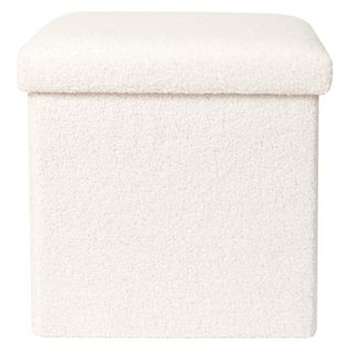 Pouf Coffre Pliable En Bouclette Blanc