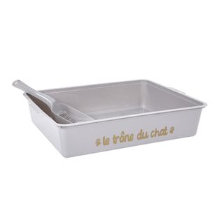 Bac à Litière et Pelle "chat" 42cm Gris