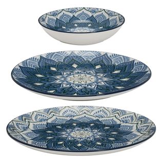 Service De Table 12 Pièces "mandala" 27cm Bleu