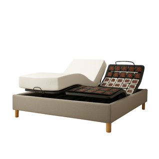 Pack Lit Électrique Matelas 140x190 - Gris - Sommier Relaxation+contour Lit Bouclette+matelas