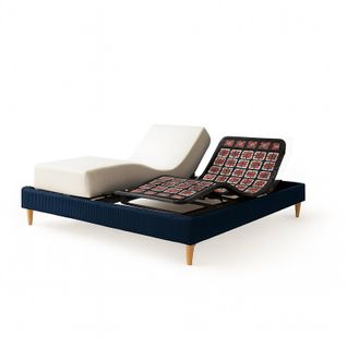 Pack Lit Électrique Matelas 140x190 - Bleu - Sommier Relaxation+contour Lit Velours Cotelé+matelas
