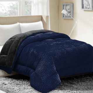 Couette chaude 260 x 240 cm moelleuse- Couette Réversible Coton Club bleue - Tempérée - Microfibre