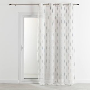 Voilage En Étamine à Jacquard Rayé - 140x260 Cm - Bleu Paon