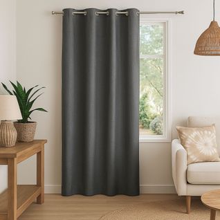 Rideau 100% Occultant - Effet Chiné - 140x180 Cm - Gris Anthracite