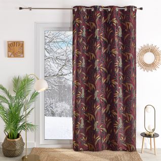 Rideau Jacquard Motif Panthère - 140x260 Cm - Bordeaux