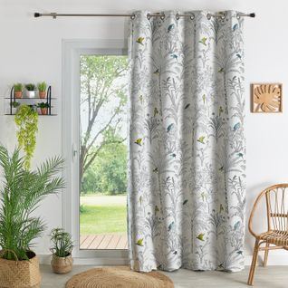 Rideaux Jacquard Imprimé Floral Et Perroquets - 140x260 Cm - Bleu