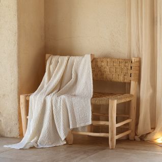 Plaid En Coton Gaufré - 130x180 Cm - Ecru