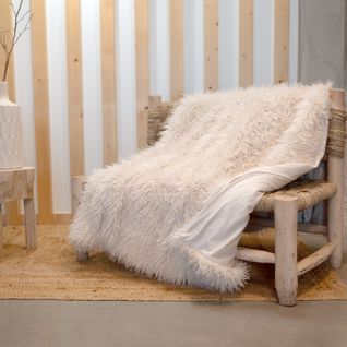 Plaid Fausse Fourrure à Poil Long - 130x170 Cm - Naturel