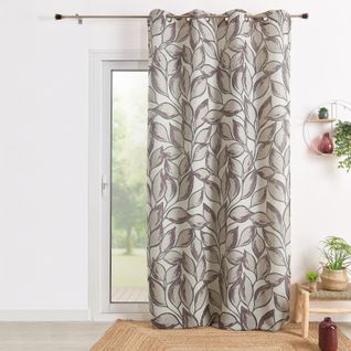 Rideau Poly-lin Imprimé Feuilles Aquarelle - 140x260 Cm - Prune