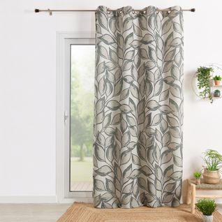 Rideau Poly-lin Imprimé Feuilles Aquarelle - 140x260 Cm - Vert
