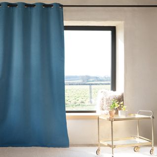 Rideau 100% Occultant Thermique Phonique Chiné - 240x260 Cm - Bleu Pétrole