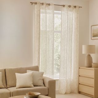 Voilage Brodé Au Style Graphique - 140x240 Cm - Lin