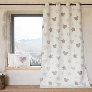 Rideau Jacquard à Oeillets Avec Motif Cœur - 140x260 Cm - Lin