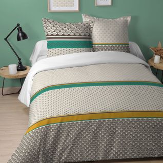 Housse De Couette Et Taie D'oreiller 100% Coton Loxa Taille 240x260 Cm