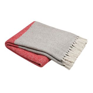 Plaid Avec Franges - Effet Laine Grattée Bicolore - 125x150 Cm - Rouge