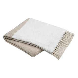 Plaid Avec Franges - Effet Laine Grattée Bicolore - 125x150 Cm - Naturel