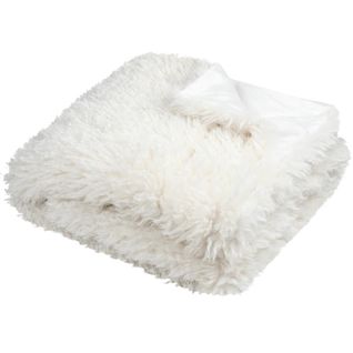 Plaid Imitation Fourrure - Effet Poils Longs - 130x160 Cm - Blanc