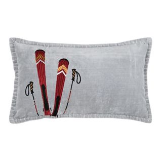 Coussin Rectangulaire Ski En Velours - 30x50 Cm - Gris