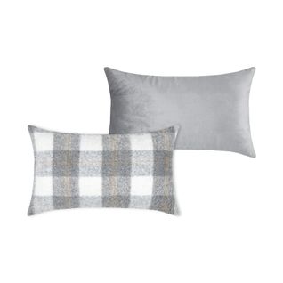 Coussin Rectangulaire à Carreaux - Effet Laine - 30x50 Cm - Gris