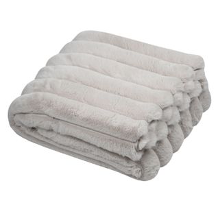 Plaid En Fausse Fourrure Ultra Douce à Bandes - 130x160 Cm - Ecru