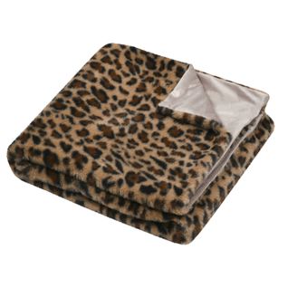 Plaid Imprimé Léopard - Effet Fourrure - 130x160 Cm - Marron Clair