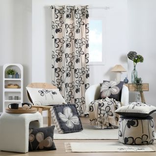 Rideau Floral Graphique Moderne - 140x260 Cm - Ardoise