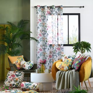 Voilage Feuillage Et Oiseau - 140x260 Cm - Vert Foncé