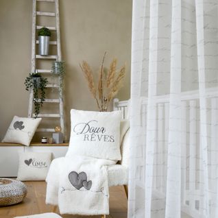 Voilage à Oeillets Imprimé Texte - 135x260 Cm - Blanc