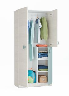 Armoire Avec 3 Portes Coloris Blanc Alpes / Vert Acqua En Mélamine.