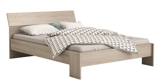 Lit En Bois Coloris Chêne Shannon - Dim : 140 X 190/200 Cm