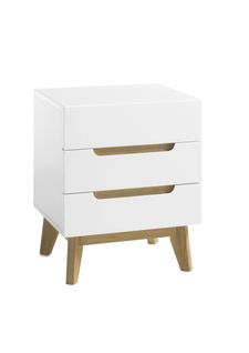 Chevet En Laqué Blanc Mat Avec Pieds En Bois - L48 X H60 X P40 Cm