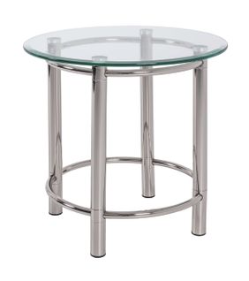 Table D'appoint En Verre Trempé/acier Chromé - Diam 55 X H 53 Cm