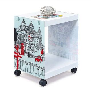 Table D'appoint Avec Panneau De Verre Et Roues Drapeau Cube Londres