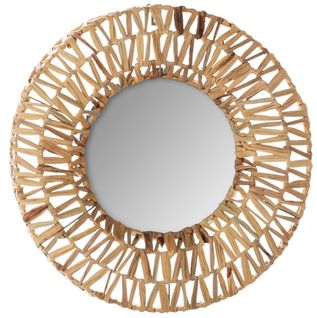 Miroir Tressé En Plantes Séchées Coloris Beige Moyen - Diamètre 45 Cm