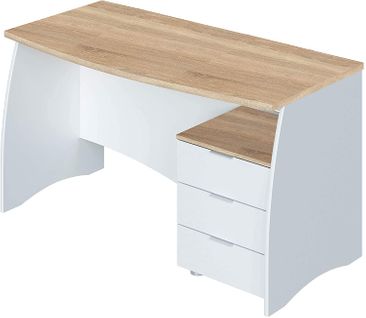 Bureau Avec Caisson De 3 Tiroirs Coloris Blanc Artic / Chêne Canadien.