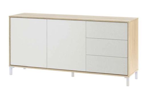 Buffet Avec 2 Portes Et 3 Tiroirs Coloris Chêne Canadien / Blanc Artic.