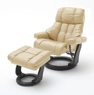 Fauteuil Relax En Cuir Coloris Crème / Noir - 97 X 110 X 92 Cm -pegane-