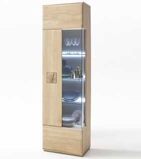 Vitrine à Gauche En Chêne Massif Bianco + LED - L.60 X H.208 X P.38 Cm