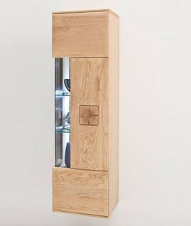 Vitrine Murale En Chêne Massif Bianco Avec LED - L.45 X H.157 X P.38 Cm