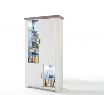 Vitrine / Vaisselier En Pin Blanc Et Chêne Nelson + LED.