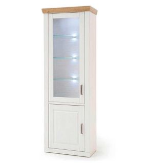 Vitrine En Pin Blanc Et Chêne Avec LED - L.73 X H.210 X P.40 Cm