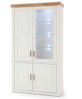 Vitrine En Pin Blanc Et Chêne Avec LED - L.118 X H.210 X P.40 Cm