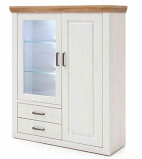 Buffet / Vaisselier En Pin Blanc Et Chêne Avec LED - L.118 X H.142 X P.40 Cm