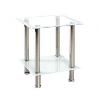 Table D'appoint Coloris Inox- Blanc En Métal - L 40 X P 40 X H 46 Cm