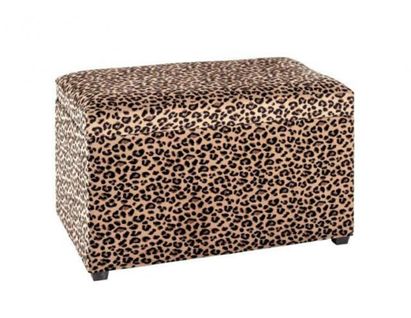 Coffre De Rangement En Mdf Et Tissu Synthétique Motif Léopard - L. 65 X H. 42 X P. 40 Cm