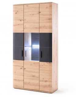 Vitrine En Chêne Massif Finition Chêne Et Graphite - L. 100 X H. 198 X P. 37 Cm