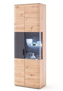 Vitrine Coloris Chêne / Graphite - L. 70 X H. 198 X P. 37 Cm