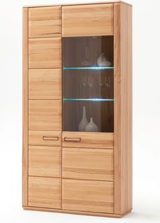 Vitrine Combinée Coloris Hêtre Huilé - L. 107 X H. 209 X P. 38 Cm