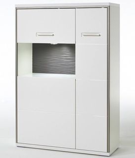 Buffet / Vaisselier Droite En Verre Blanc Brillant Et Éclairage LED - L. 94 X H. 137 X P. 38 Cm