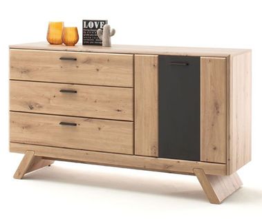 Buffet Coloris Chêne Avec 1 Porte Et 3 Tiroirs - L. 144 X H. 84 X P. 44 Cm